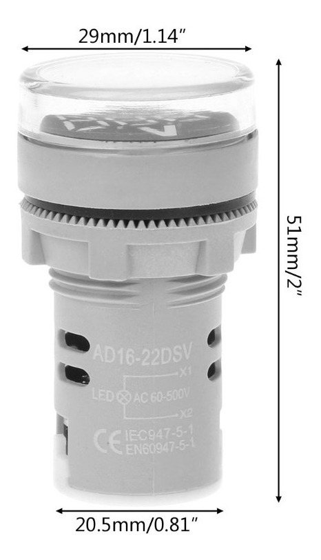Voltímetro Testigo Ojo De Buey 22m 60v-500v Ac Colores