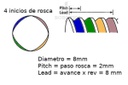 Tornillo Thsl 8mm T8 2x8 600mm 60cm Acme Cnc Varilla Roscada