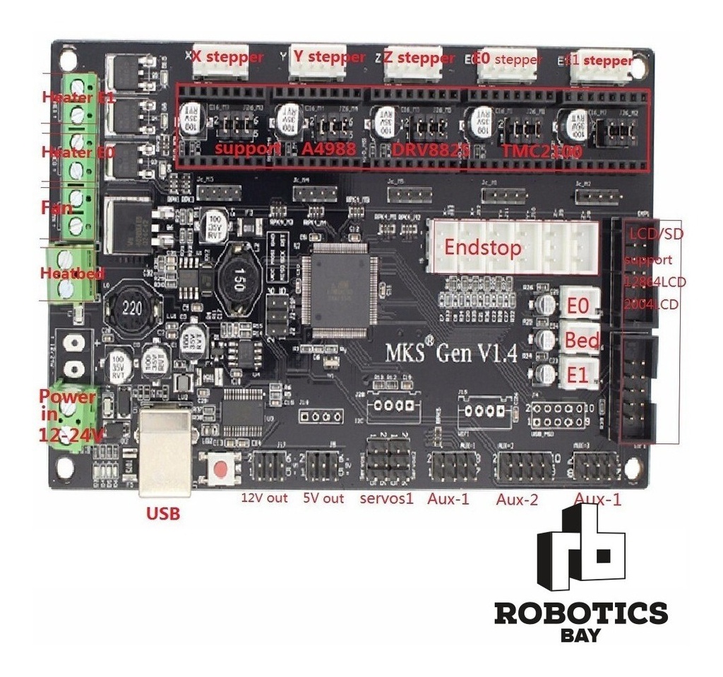 Mks Gen V1.4 Motherboard Impresora 3d 12/24v Mega 2560