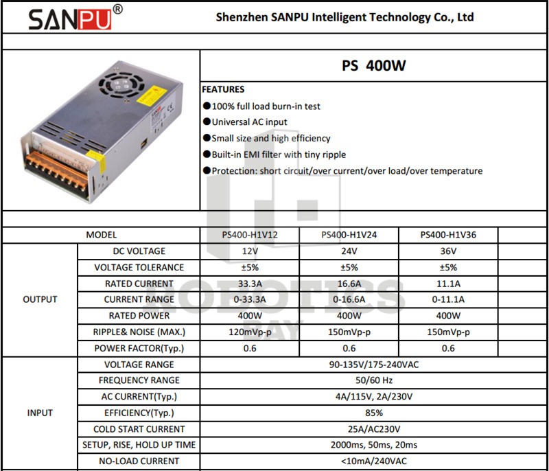 Fuente Switching 36v 11.1a Con Cooler 400w Metálica Cnc