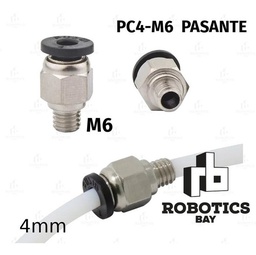 [P867897614] Acople Racor Pc4 M6 Pasante P/ Tubo Ptfe 4mm Y Filam 1.75mm