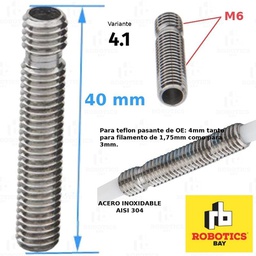 [P873847676] Garganta Barrel M6-M6 40 Mm Inoxidable Var 4.1 para filam. 1.75 mm
